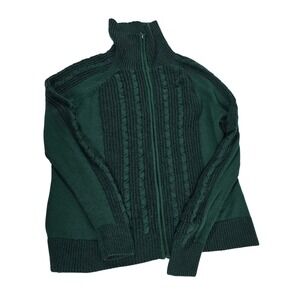 Pendleton Plus Women's Green Cable Knit Zip Up Cardigan Sweater 2X Merino Wool